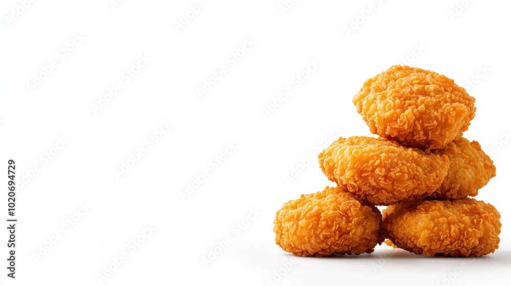 Crispy Golden Chicken Nuggets on White Background