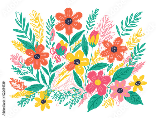 Hand drawn illustration wallpaper background design of plants and flowers