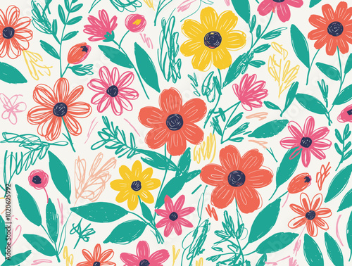 Hand drawn illustration wallpaper background design of plants and flowers