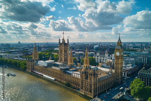 A bird's-eye view of London landscape photography. View of Big Ben.