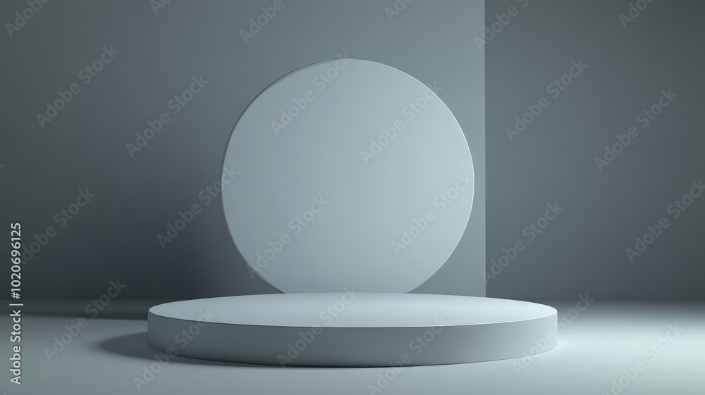 Minimalist 3D Render of a White Cylinder and Oval Shape on a Light Grey Background Minimalist 3D Render of a White Cylinder and Oval Shape on a Light Grey Background