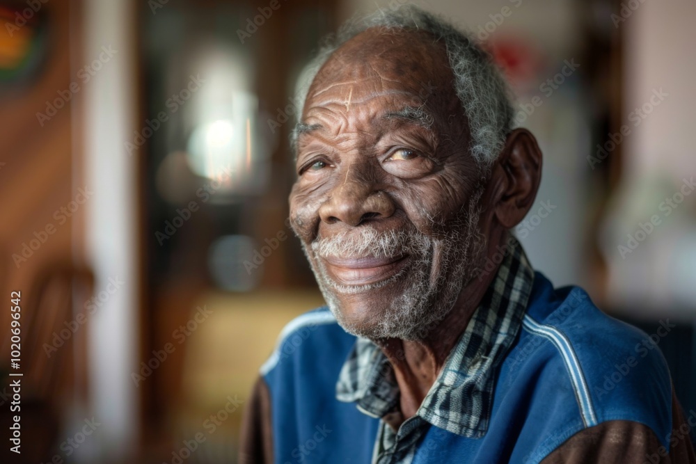 Portrait of a smiling senior black man indoors at home