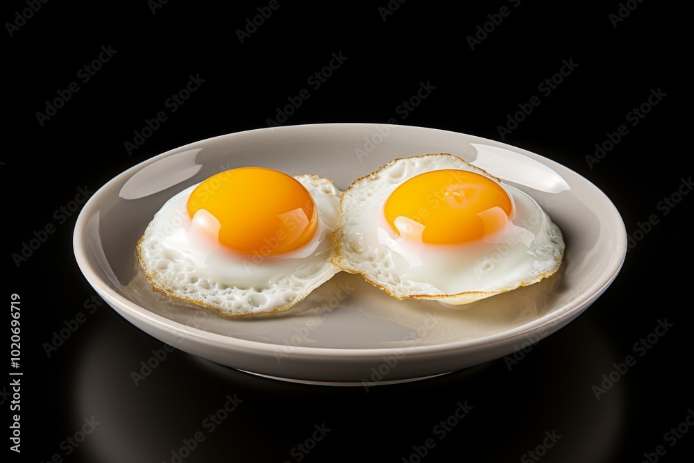 Pair of fried sunny up eggs on plate Pair of fried sunny up eggs on plate