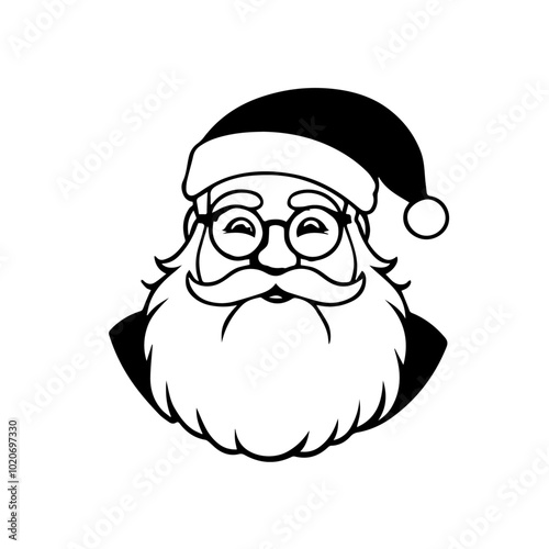 Classic Santa Claus Vector Illustration. Black and White Cartoon Christmas Art with Glasses and Beard. Perfect for Holiday Cards and Seasonal Branding.