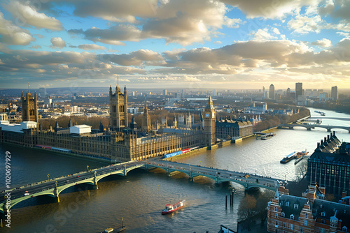 A bird's-eye view of London landscape photography. View of Big Ben.