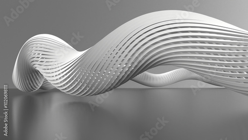 3D grayscale rendering of abstract, geometric, spiral structure. A simple, minimal, and modern or contemporary background or wallpaper	