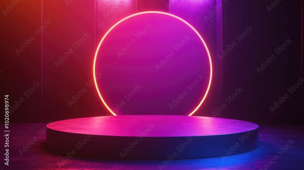 Circular Neon Light Display with a Round Platform Circular Neon Light Display with a Round Platform