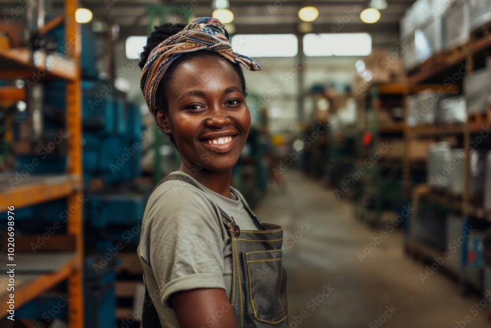 Portrait of a smiling African American female worker at factory Portrait of a smiling African American female worker at factory