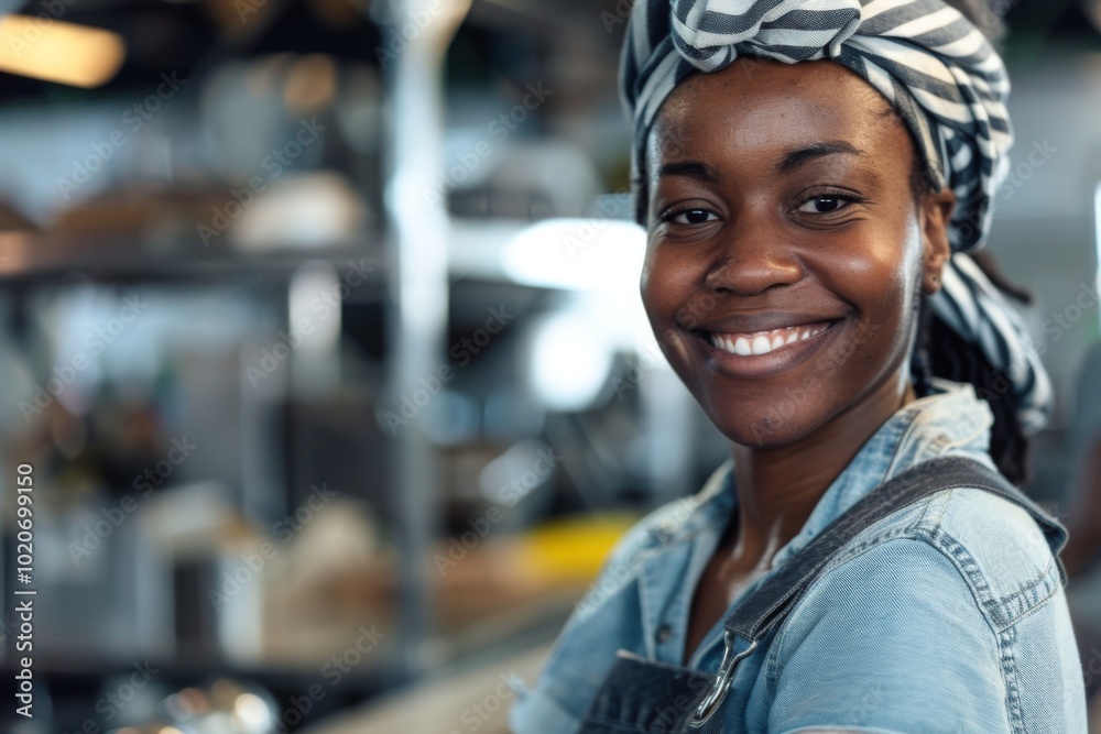 Portrait of a smiling African American female worker at factory Portrait of a smiling African American female worker at factory