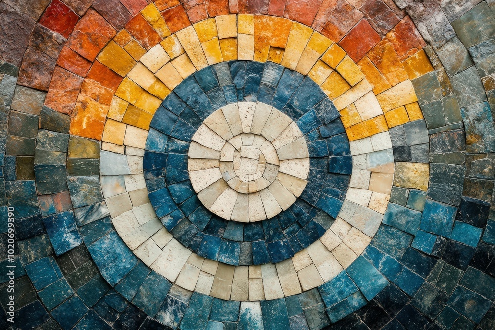 Fototapeta premium Vibrant mosaic tile pattern with concentric circles
