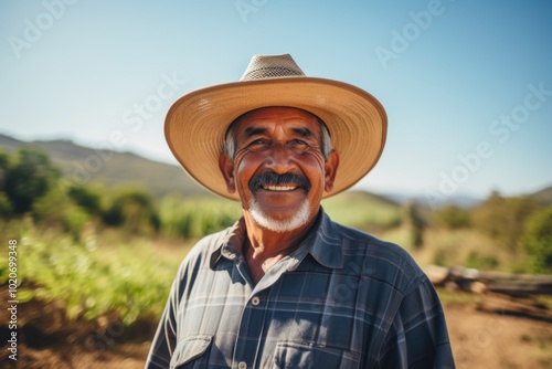 Portrait of a smiling Mexican farmer on a organic farmer