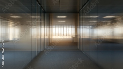 Reflective Glass Corridor in Modern Office