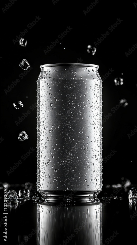 Refreshing cold beverage in black and white