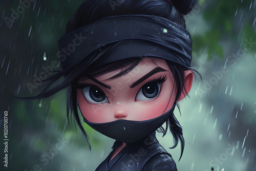 character cartoon Ninja girl, illustration photo