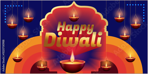 Happy Diwali - festival of lights colorful poster template design with decorative diya lamp, happy diwali dig