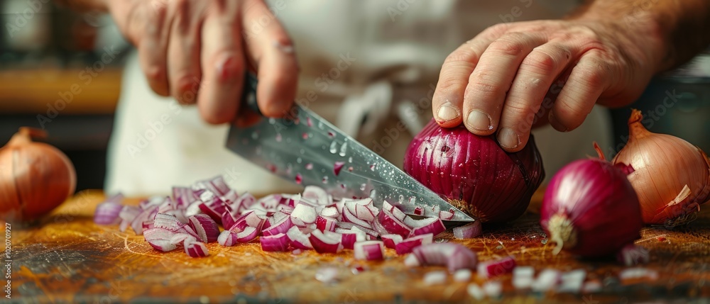 Close-up of Skilled Chef's Hands Slicing Fresh Vegetables in a Professional Kitchen for Culinary Arts and Cooking Techniques, Food Preparation and Gastronomy Close-up of Skilled Chef's Hands Slicing Fresh Vegetables in a Professional Kitchen for Culinary Arts and Cooking Techniques, Food Preparation and Gastronomy