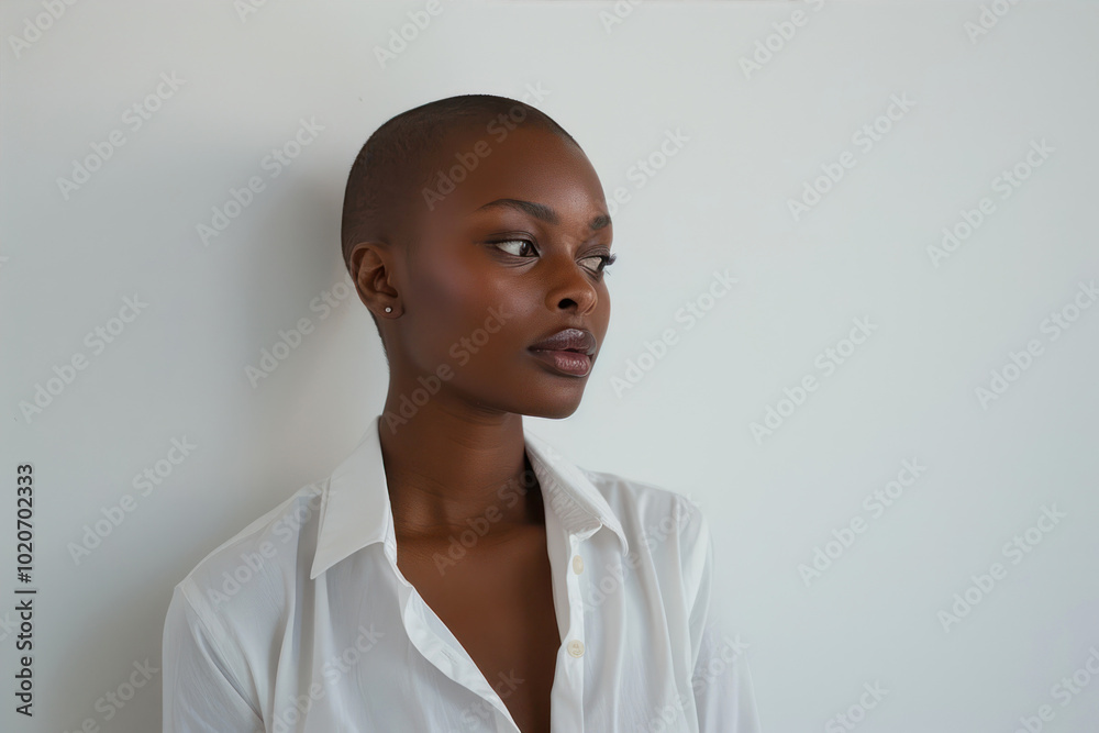 A Striking Model With Short Hair Captivates the Viewer in a Minimalist Setting, Radiating Confidence and Elegance at a Contemporary Photoshoot A Striking Model With Short Hair Captivates the Viewer in a Minimalist Setting, Radiating Confidence and Elegance at a Contemporary Photoshoot