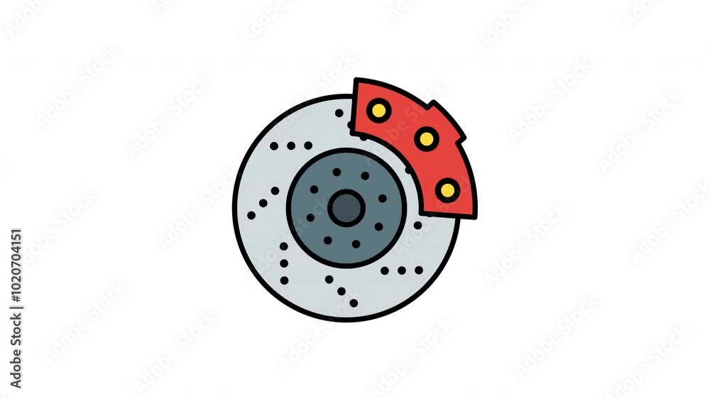 Disc brake animation with red caliper and yellow pads suitable for automotive industry, mechanical products, biking publications, and car repair posters Disc brake animation with red caliper and yellow pads suitable for automotive industry, mechanical products, biking publications, and car repair posters