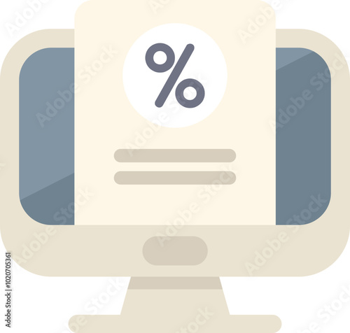Desktop computer is displaying a digital invoice with a percentage symbol, representing online payment and e commerce transactions