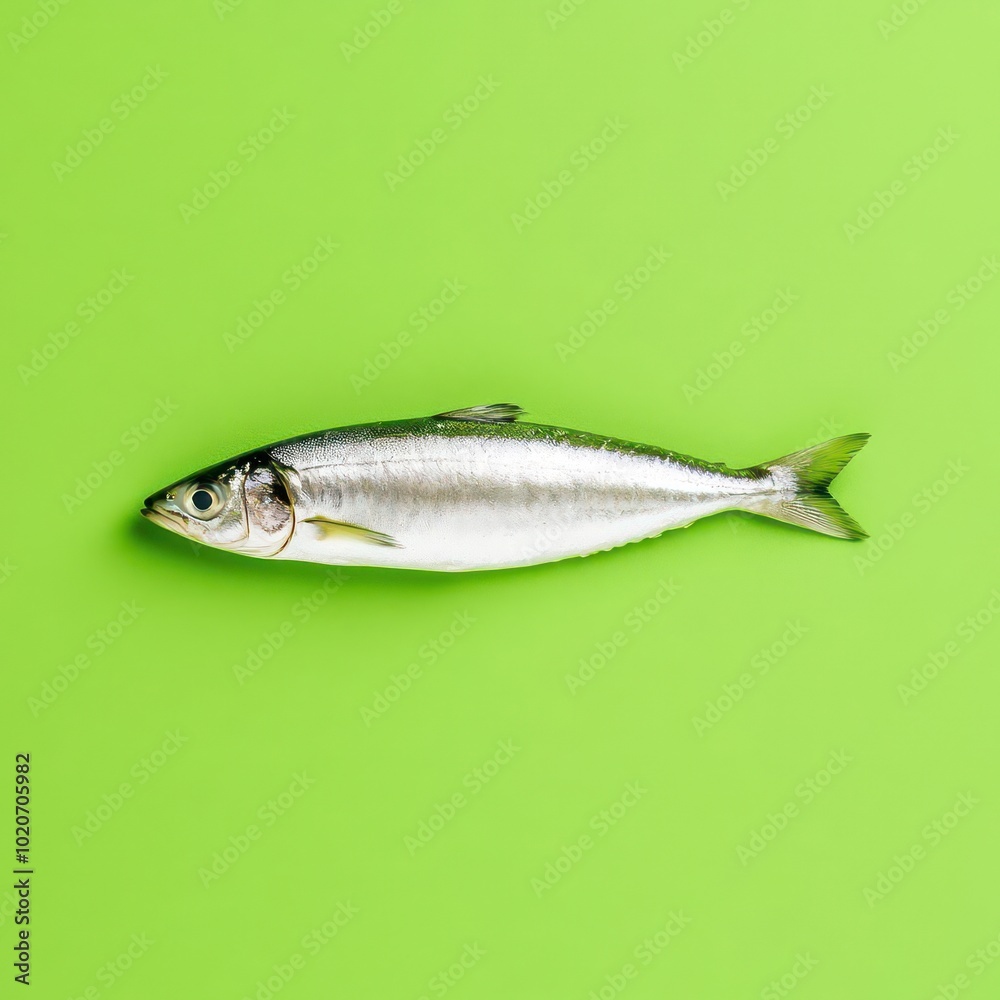 Fresh fish on vibrant green background, ideal for culinary or health-related themes. Fresh fish on vibrant green background, ideal for culinary or health-related themes.