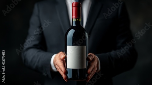 Confident Sommelier Presenting a Wine Bottle