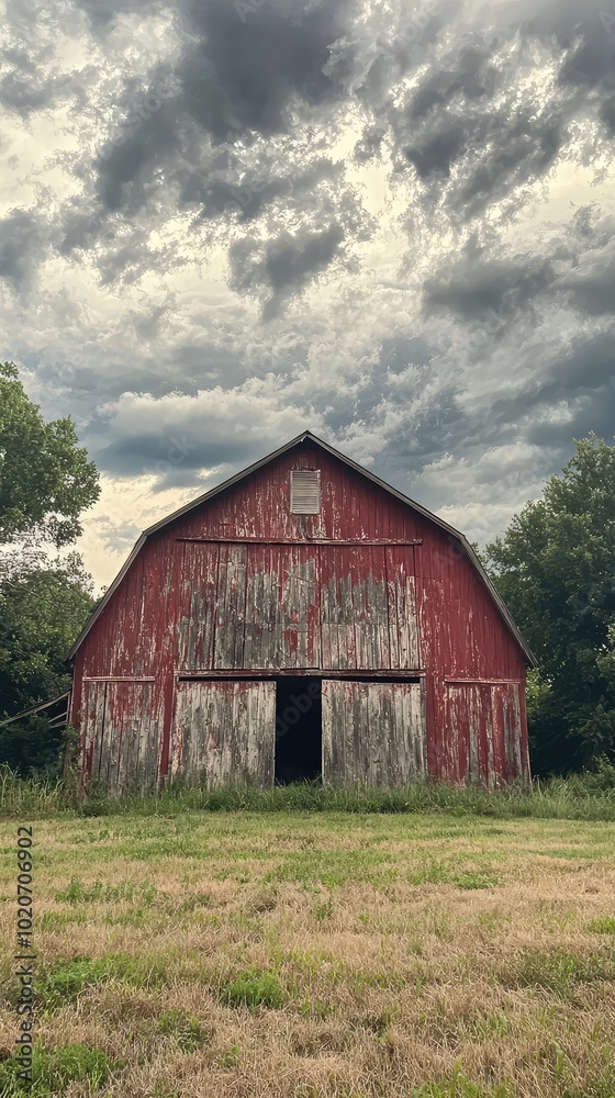 A rustic red barn stands under a dramatic sky, surrounded by grassy fields, evoking a sense of rural charm and tranquility. A rustic red barn stands under a dramatic sky, surrounded by grassy fields, evoking a sense of rural charm and tranquility.