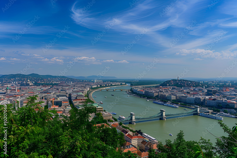 Obraz premium A bird's-eye view of Budapest landscape photo.