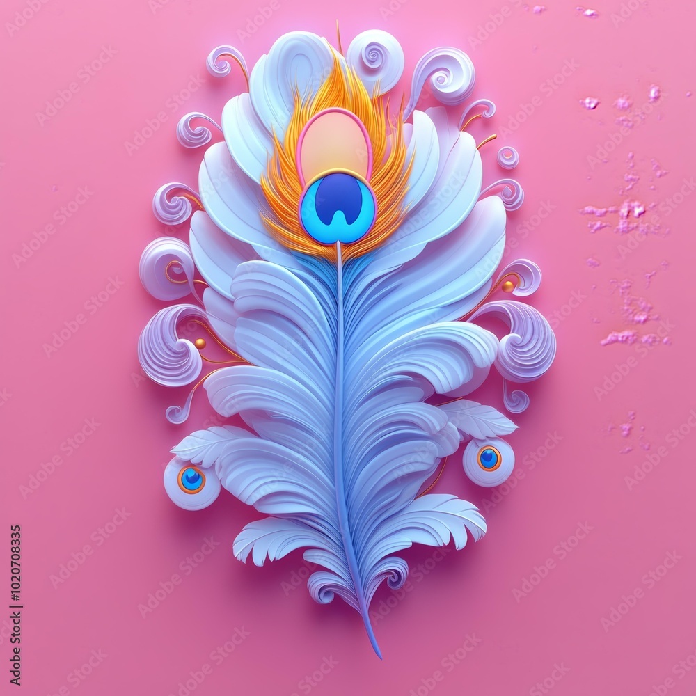 Obraz premium Vibrant Peacock Feather Artwork, 3D Illustration