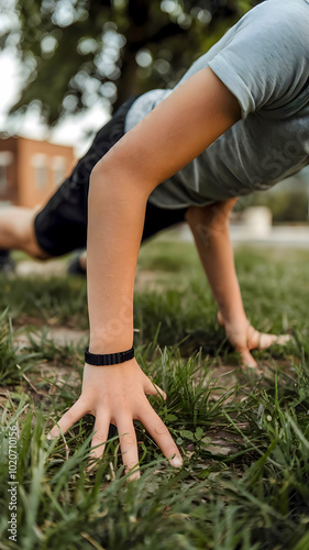 Push-up Exercise Close-Up – A Detailed View of Strength Training in Nature