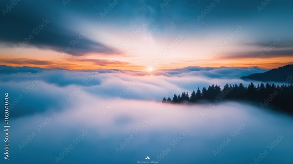 Serene mountain landscape at sunset Serene mountain landscape at sunset