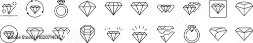 Diamond Outline Icon Collection. Editable Stroke. Perfect for Infographics, Articles, Books, Flyers, Banners