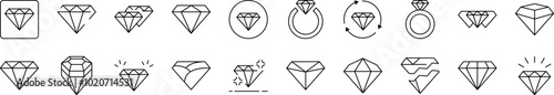 Diamond Outline Icon Collection. Editable Stroke. Perfect for Infographics, Articles, Books, Flyers, Banners