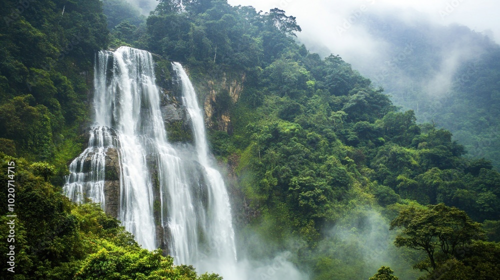 Waterfall in Lush Green Forest