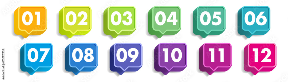 Bullet points numbers from 1 to 12 list markers colorful trendy typography Bullet points numbers from 1 to 12 list markers colorful trendy typography