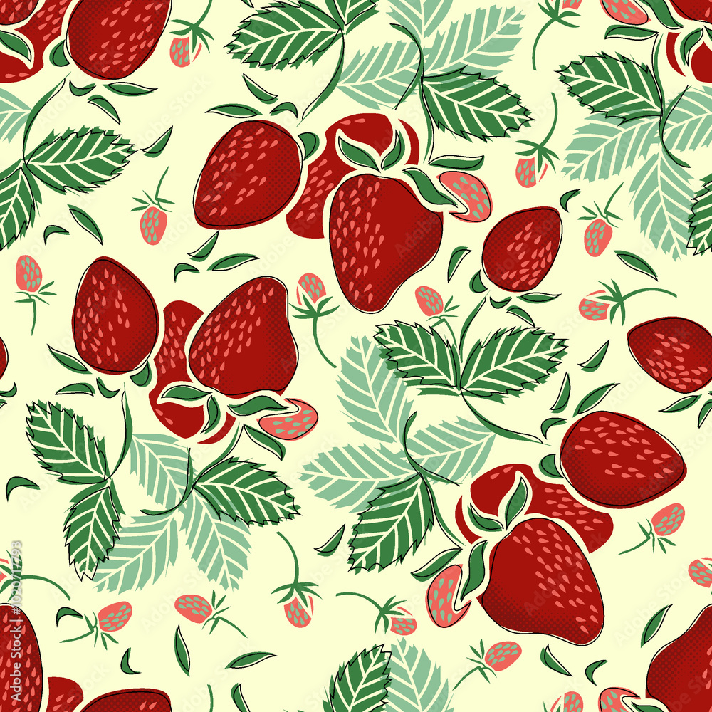 The Strawberry and leaf Seamless pattern