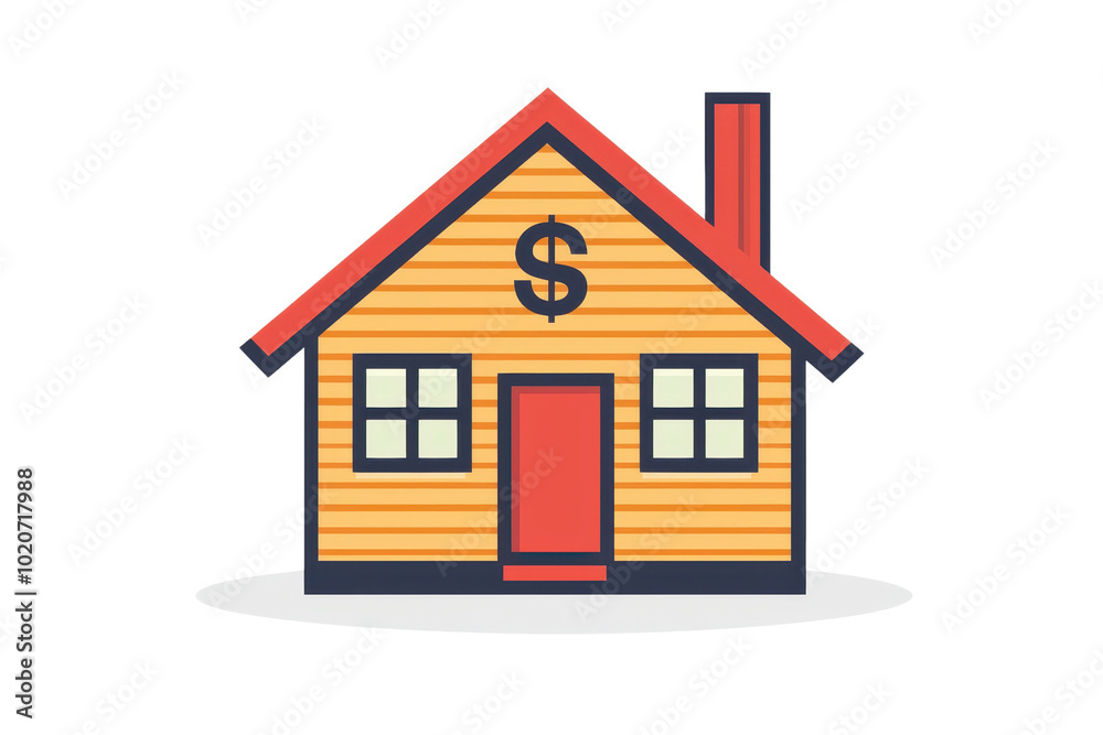 Fototapeta premium Illustrated house with dollar sign symbolizing financial investment in real estate, suitable for housing market and property investment concepts.