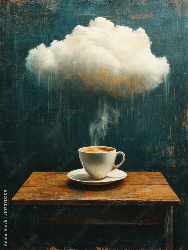Steaming cup of coffee on a rustic wooden table Steaming cup of coffee on a rustic wooden table