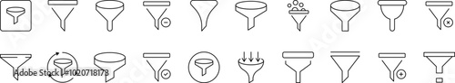Funnel Outline Icon Collection. Editable Stroke. Perfect for Infographics, Articles, Books, Flyers, Banners