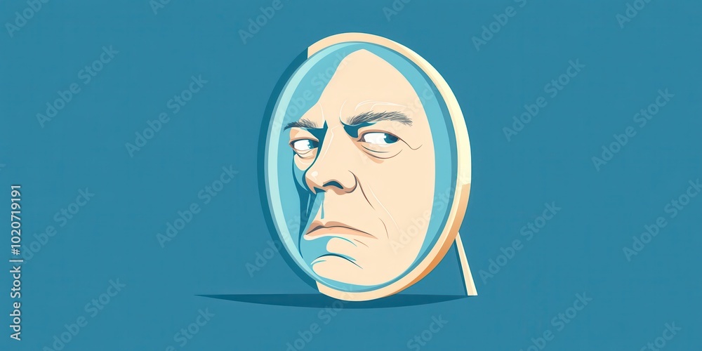 An expressive illustration of a person gazing critically in a mirror, revealing emotions and a unique perspective. An expressive illustration of a person gazing critically in a mirror, revealing emotions and a unique perspective.