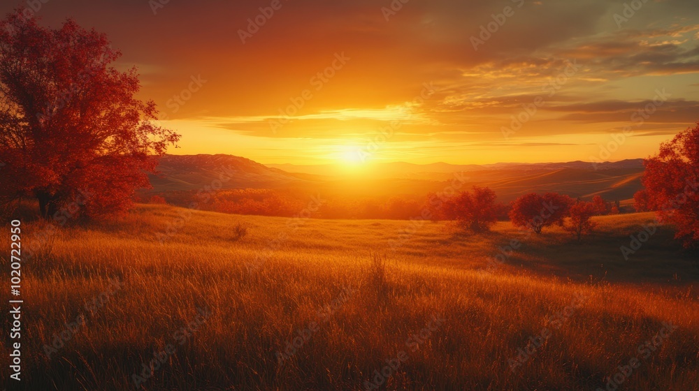 Breathtaking sunset over a serene countryside landscape Breathtaking sunset over a serene countryside landscape