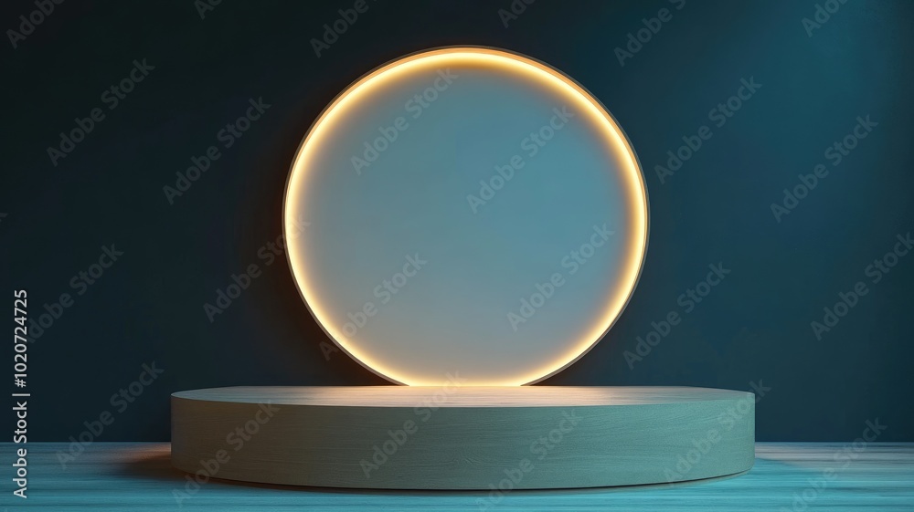 Wooden Podium with Oval Light Behind it on Teal Background Wooden Podium with Oval Light Behind it on Teal Background