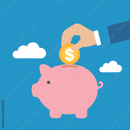 Piggy Bank with Coin - Savings and Finance Concept Illustration