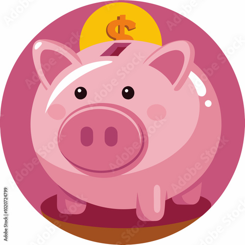 Piggy Bank with Coin - Savings and Finance Concept Illustration