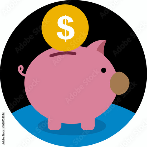 Piggy Bank with Coin - Savings and Finance Concept Illustration