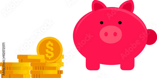 Piggy Bank with Coin - Savings and Finance Concept Illustration