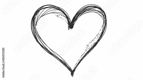 heart silhouette drawn with black pen on white background in doodle style. symbol of love for valentine's day