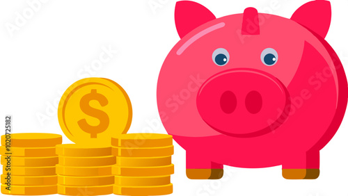 Piggy Bank with Coin - Savings and Finance Concept Illustration