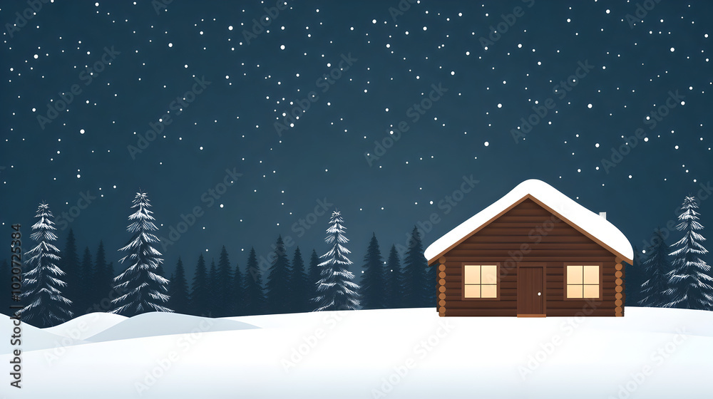 An illustration of a cozy cabin in the woods during winter. Winter retreat.
An illustration of a cozy cabin in the woods during winter. Winter retreat.