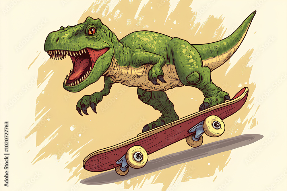 Fototapeta premium Cool dinosaur playing skateboard illustration