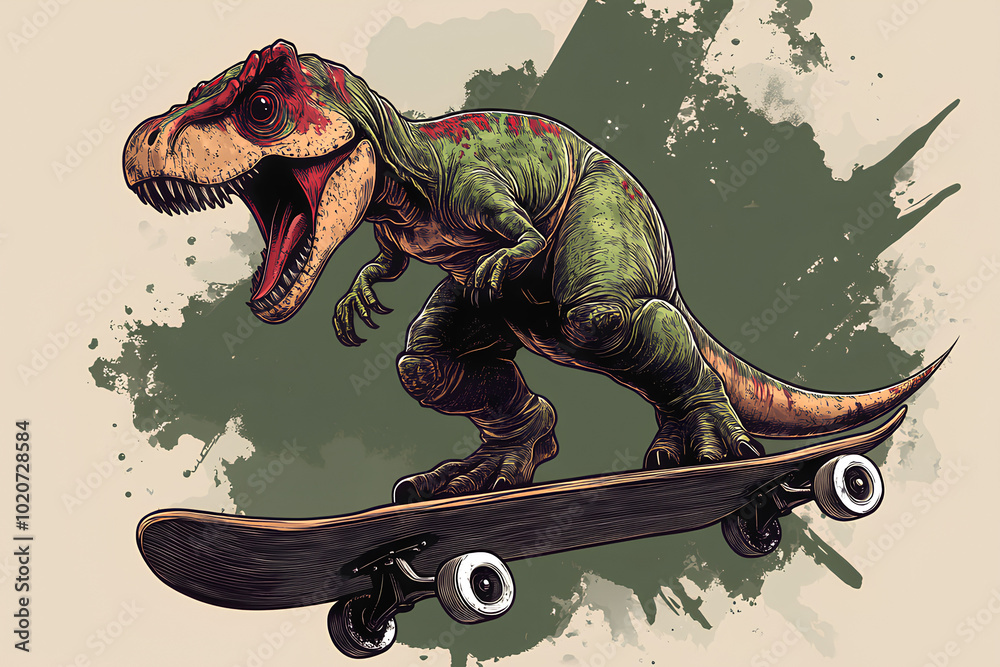 Fototapeta premium Cool dinosaur playing skateboard illustration